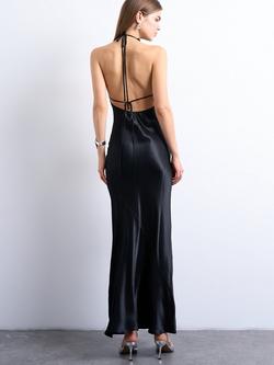 Topshop High Neck Satin Slip Dress, Black - view 2, Black