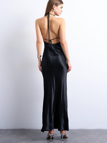 Topshop High Neck Satin Slip Dress, Black - view 2, Black