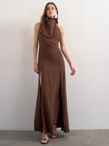 Topshop Halterneck Maxi Dress, Brown