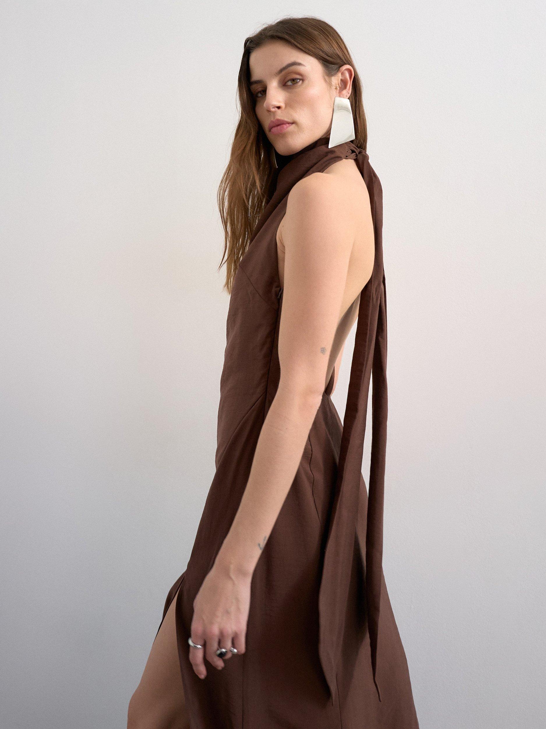 Topshop Halterneck Maxi Dress, Brown