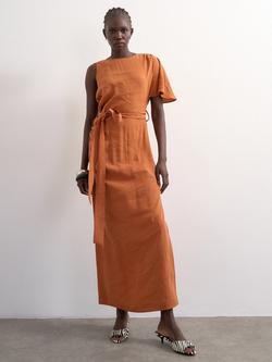 Topshop Tie Waist Asymmetric Sleeve Maxi Dress, Terracotta
