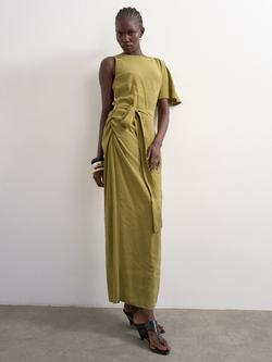 Topshop Tie Waist Asymmetric Sleeve Maxi Dress, Khaki