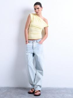 Topshop Asymmetric Ruched Top, Pastel Yellow, Pastel Yellow