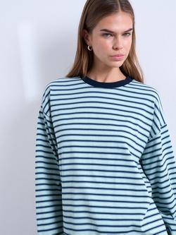 Topshop Stripe Long Sleeve Skater Top, Blue Multi - view 2, Blue Multi