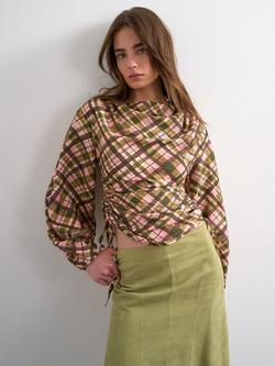 Topshop Check Side Tie Long Sleeve Top, Multi, Multi