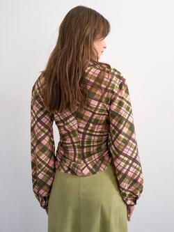 Topshop Check Side Tie Long Sleeve Top, Multi - view 2, Multi