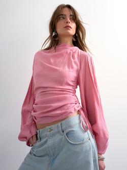 Topshop Ruched Tie Side Top, Pink, Pink