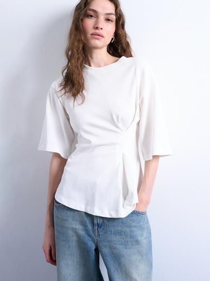 Topshop Crew Neck Cinched Waist T-Shirt, White, White