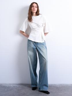 Topshop Crew Neck Cinched Waist T-Shirt, White - view 2, White