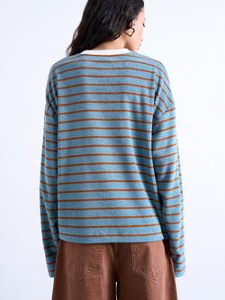 Topshop Stripe Long Sleeve Skater Top, Blue/Orange - view 2, Blue/Orange