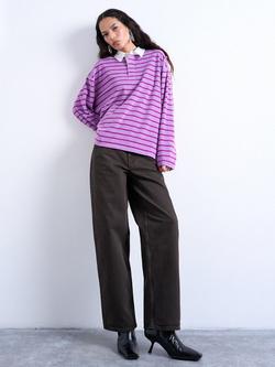 Topshop Stripe Towelling Polo Shirt, Pink Multi - view 2, Pink Multi