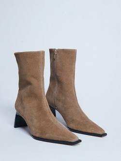 Topshop Nadie Chisel Toe Suede Ankle Boots, Beige - view 2, Beige