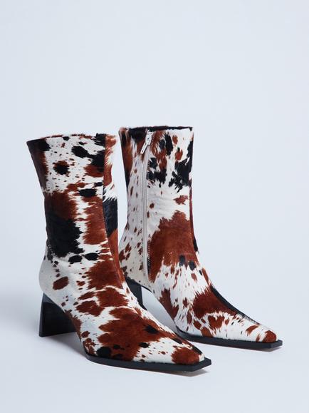 Topshop Nadie Chisel Toe Leather Ankle Boots, Brown/Multi - view 2, Brown/Multi
