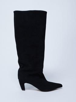 Topshop Nelly Suede Pointed Toe Slouch Knee High Boots, Black, Black