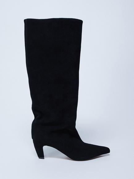 Topshop Nelly Suede Pointed Toe Slouch Knee High Boots, Black, Black