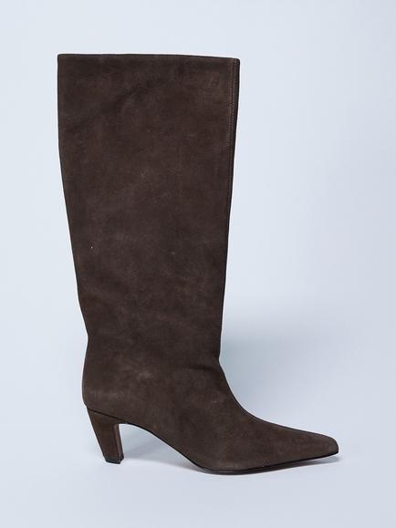 Topshop Nelly Suede Pointed Toe Slouch Knee High Suede Boots, Chocolate, Chocolate