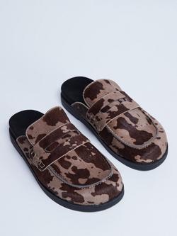 Topshop Addie Leather Mule Loafers, Brown - view 2, Brown