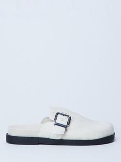Topshop Amy Buckle Suede Mule Footbed Sandals, Off White, Off White