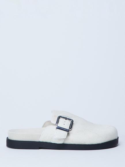 Topshop Amy Buckle Suede Mule Footbed Sandals, Off White, Off White