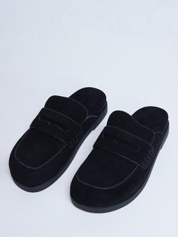 Topshop Addie Suede Mule Loafers, Black - view 2, Black