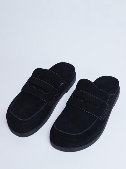 Topshop Addie Suede Mule Loafers, Black - view 2, Black