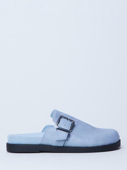 Topshop Amy Buckle Suede Mule Footbed Sandals, Blue, Blue