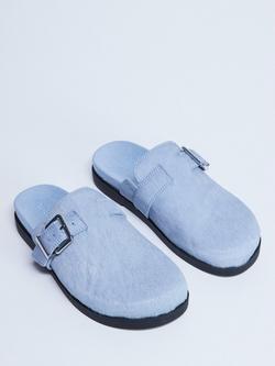 Topshop Amy Buckle Suede Mule Footbed Sandals, Blue - view 2, Blue