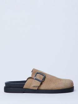 Topshop Amy Buckle Suede Mule Footbed Sandals, Tan, Tan