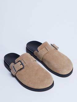 Topshop Amy Buckle Suede Mule Footbed Sandals, Tan - view 2, Tan