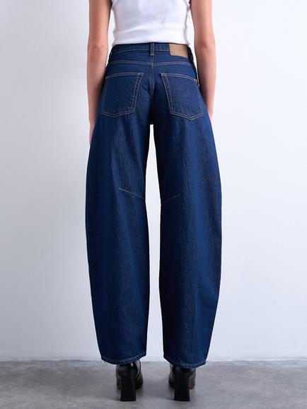 Topshop Mid Rise Barrel Leg Jeans, Dark Blue - view 2, Dark Blue