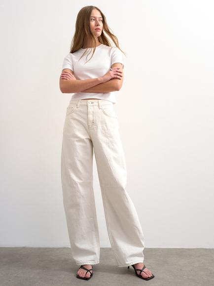 Topshop Mid Rise Barrel Leg Jeans, White, White