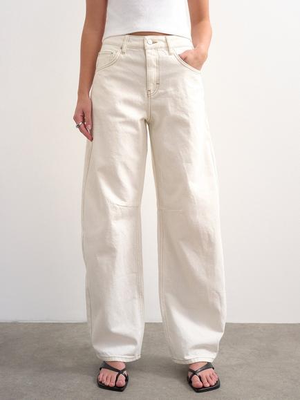 Topshop Mid Rise Barrel Leg Jeans, White, White