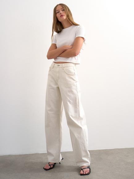 Topshop Mid Rise Barrel Leg Jeans, White - view 2, White