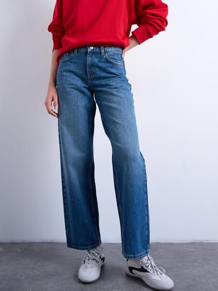 Topshop Cinched Low Rise Relaxed Jeans, Blue