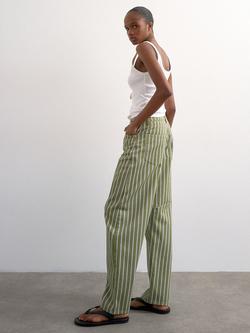 Topshop High Rise Striped Barrel Leg Jeans, Green/White - view 2, Green/White