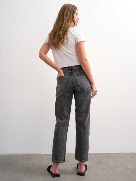 Topshop Orson Mid Rise Comfort Straight Jeans - view 2, Washed Black