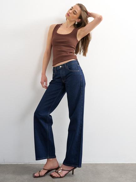 Topshop Ember Low Rise Relaxed Straight Fit Jeans, Indigo Rinse, Indigo Rinse