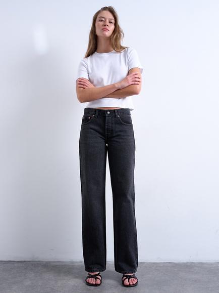 Topshop Ember Low Rise Relaxed Straight Fit Jeans, Washed Black