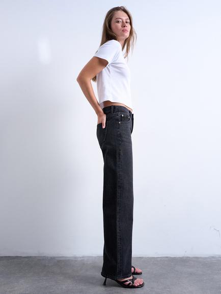 Topshop Ember Low Rise Relaxed Straight Fit Jeans - view 2, Washed Black