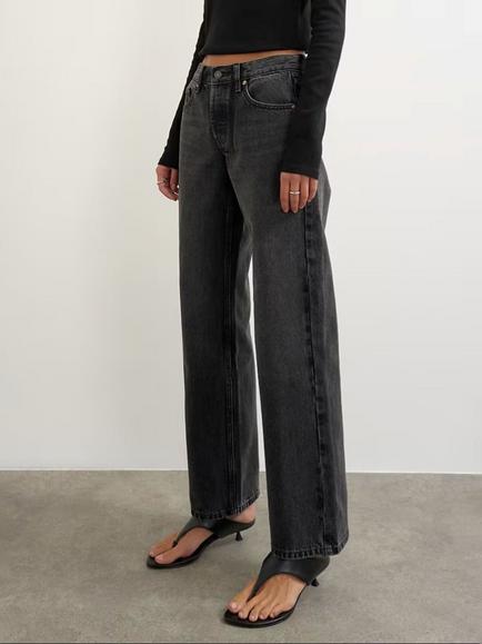 Topshop Ember Low Rise Relaxed Straight Fit Jeans - view 2, Washed Black
