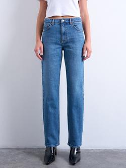 Topshop Mid Rise Comfort Straight Jeans, Mid Blue