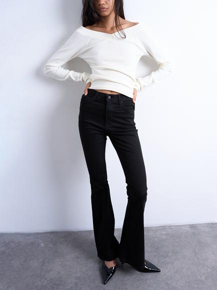 Topshop Jamie High Rise Flared Jeans - view 2, Black