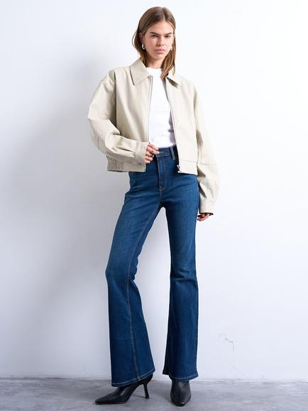 Topshop Jamie High Rise Flared Jeans, Dark Blue