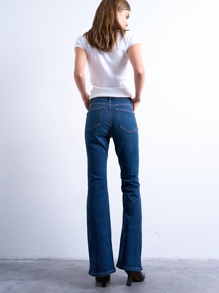 Topshop Jamie High Rise Flared Jeans - view 2, Dark Blue