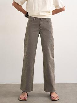 Topshop Low Rise Striped Relaxed Leg Jeans, Cream/Brown, Cream/Brown