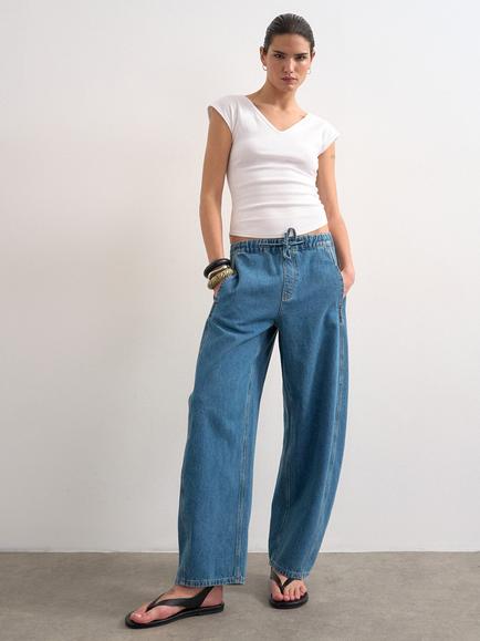 Topshop Slouchy Barrel Leg Jeans, Blue - view 2, Blue