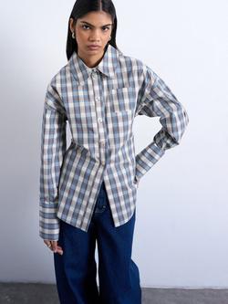 Topshop Check Deep Cuff Shirt, Multi, Multi