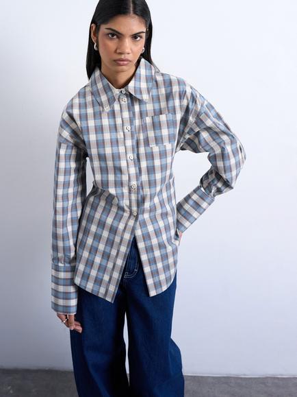 Topshop Check Deep Cuff Shirt, Multi, Multi
