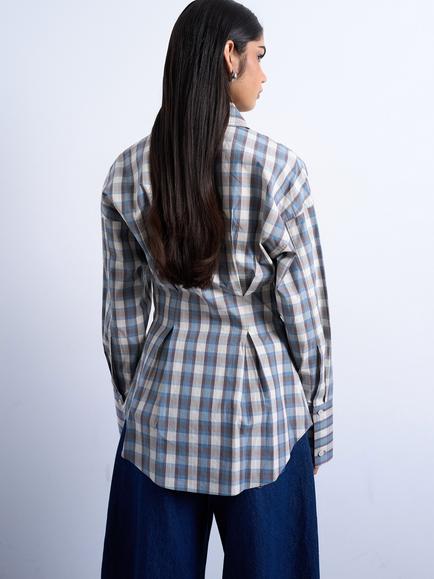 Topshop Check Deep Cuff Shirt, Multi - view 2, Multi