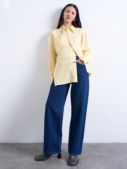 Topshop Stripe Pleat Back Shirt, Yellow - view 2, Yellow